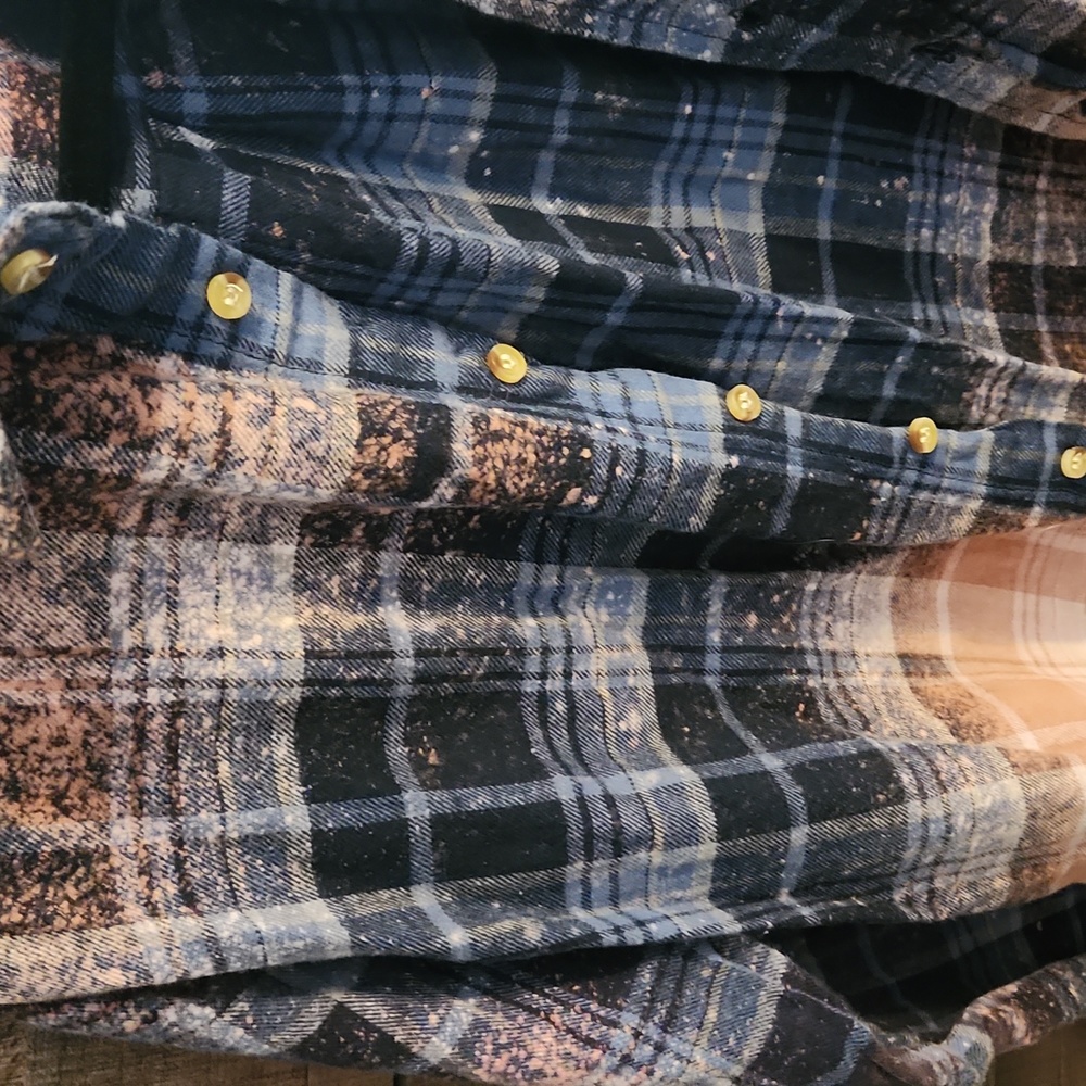 Distressed Ombre Plaid Button-Down Shirt - Blue & Peach - Picture 2 of 4